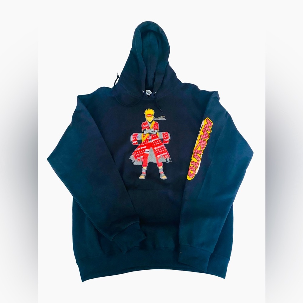 Naruto Jerzees Pullover Hoodie Large Black Cotton Blend Pocket Sweatshirt
